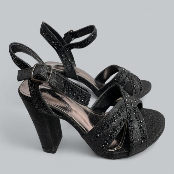 Valenti Franco Strappy Sandal Black Glitter Beaded High Heel Shoes Women's 7.5 - Picture 3 of 11